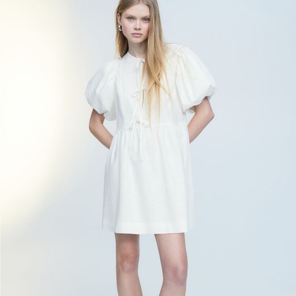 H&M Linen Puff Sleeve Mini Dress in Women’s XL - Picture 2 of 7